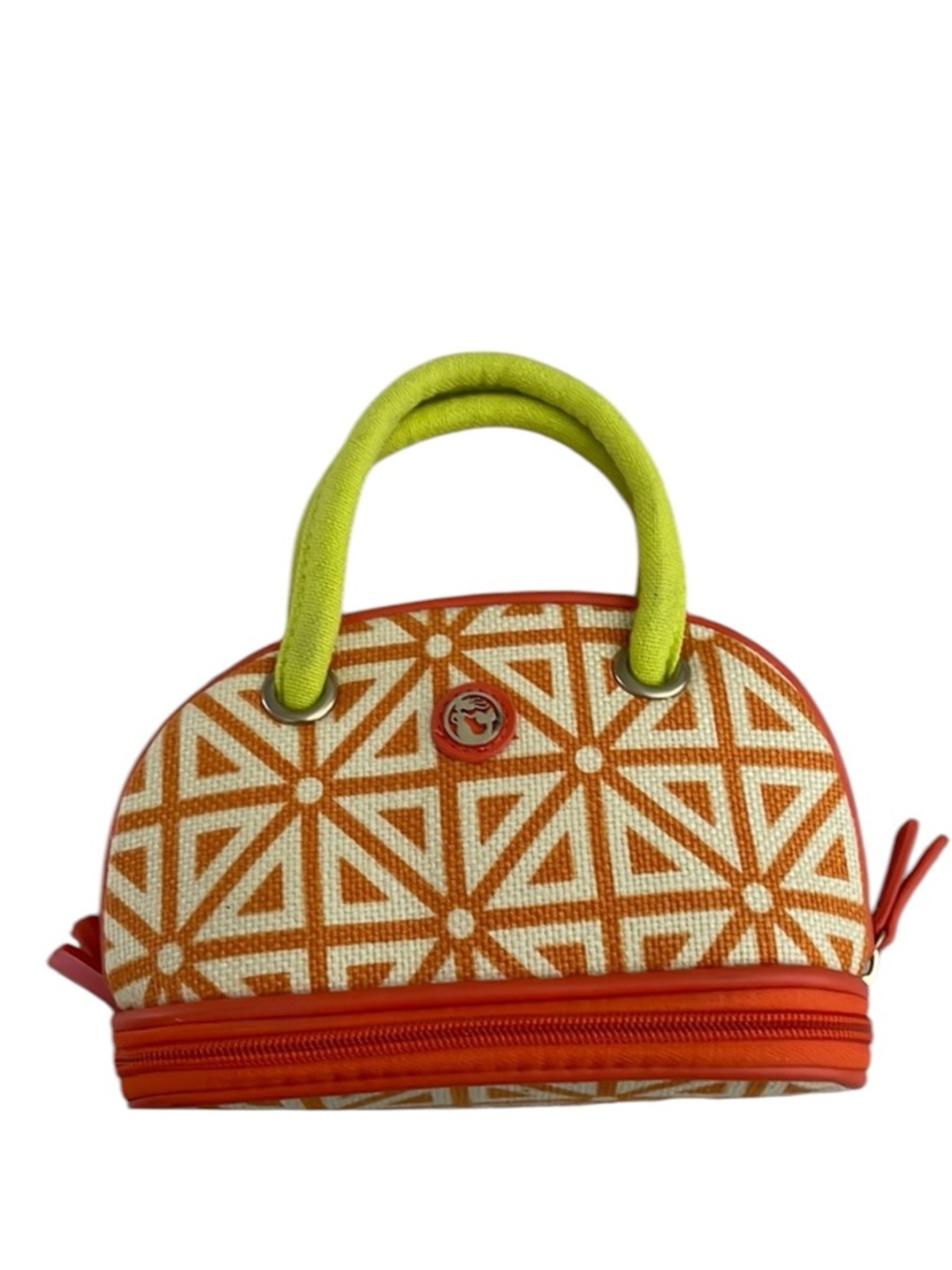 Y-SPARTINA Mini Satchel Linen Leather Cosmetic Bag Makeup Case Orange Green